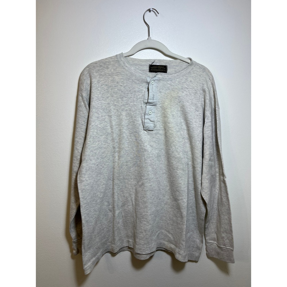 Vintage Eddie Bauer Mens Long Sleeve Henley Shirt Gray Heather Large Outdoor